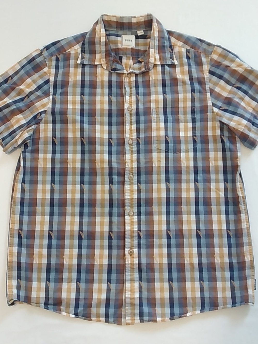 Casual Short-Sleeve Plaid Button-Down Shirt - Blue & Brown